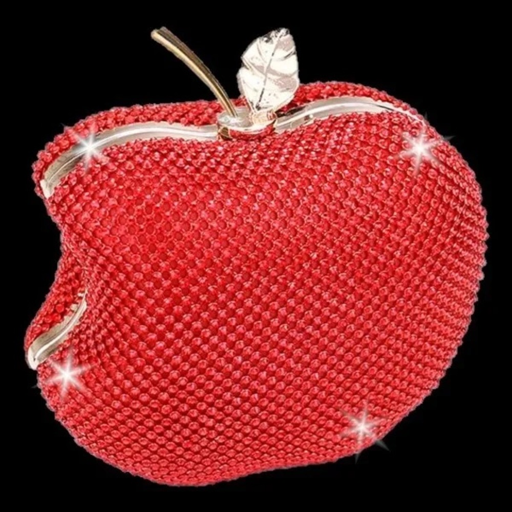 Ruby Red Pave Crystal Rhinestone Bitten Apple Eve… - image 1